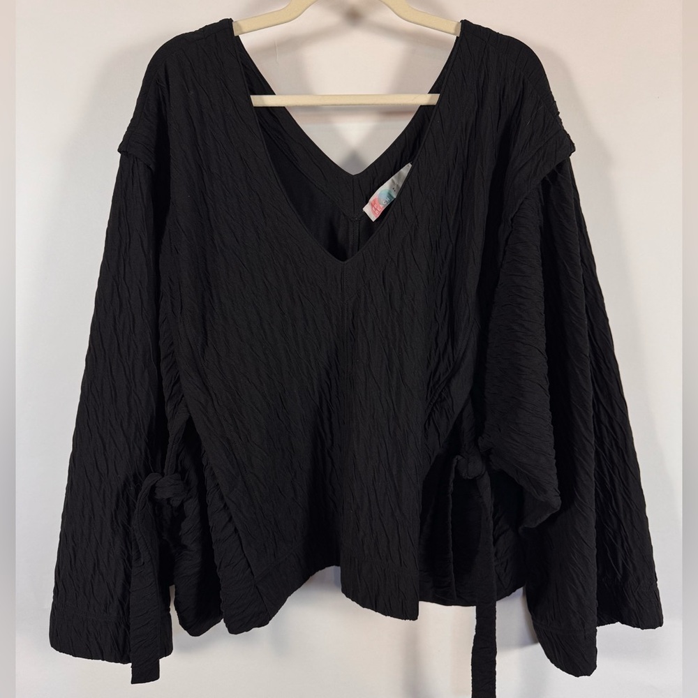 Free People Beach Long Sleeve Tunic Women Small VNeck Side Ties Texture Oversize